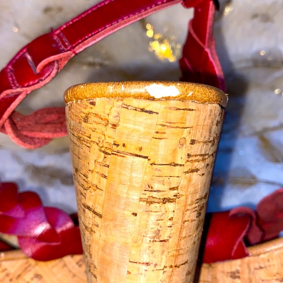 Nicole Braided Red Platform Heel Cork Sandals - Picture 12 of 13